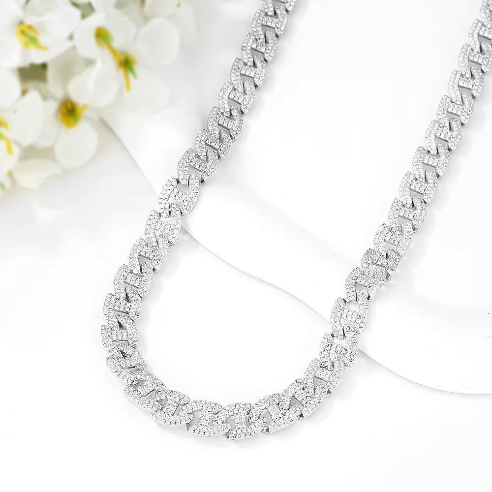 Trendy High Quality 925 Silver Personalized Cuban Necklace Mens Fine Jewelry Light Luxury Zircon Cuban Chain