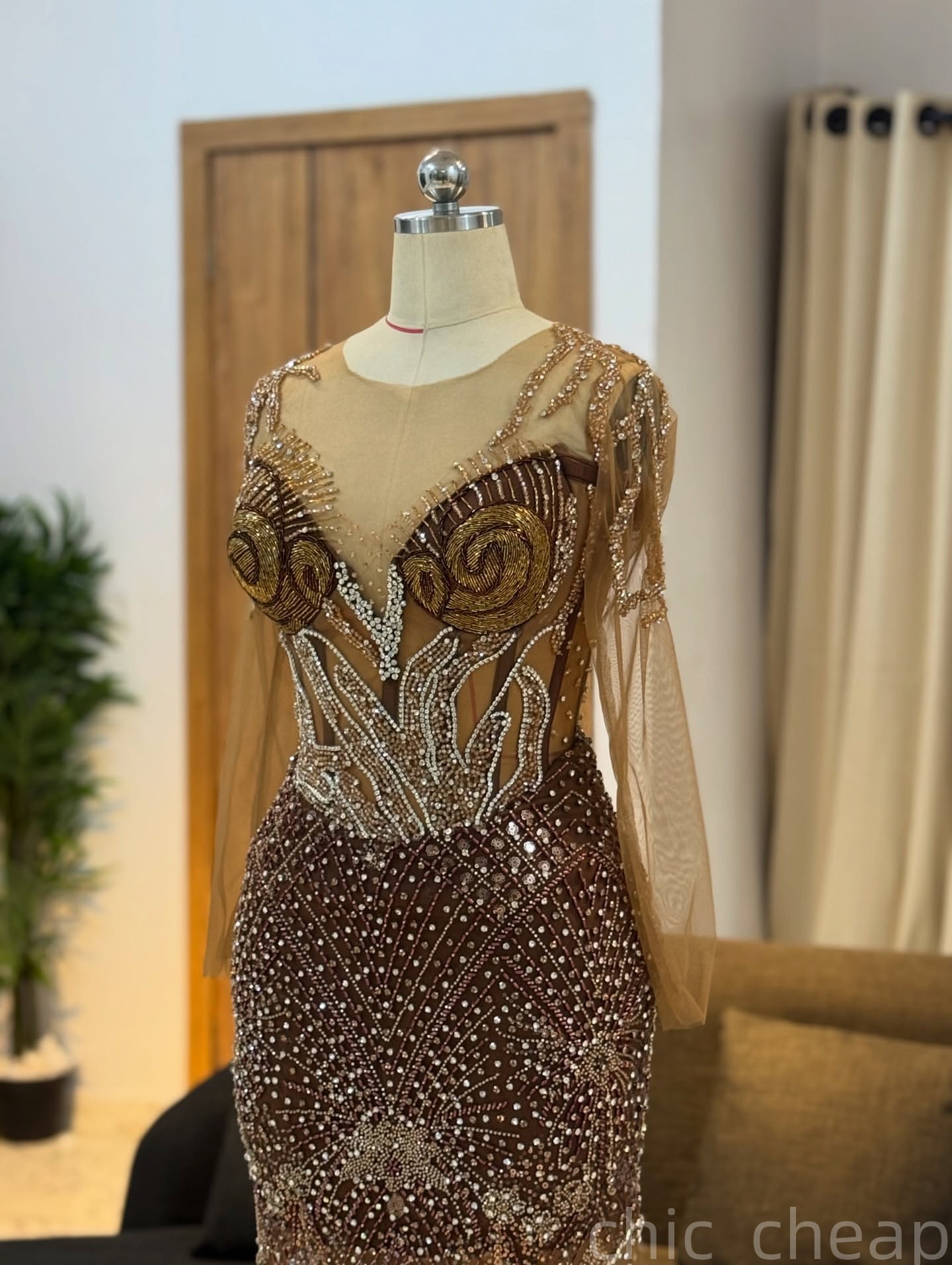 Mermaid Brown Prom Dresses 2025 Beaded Crystals Illusion Evening Formal Party Second Birthday Engagement Gowns Plus Size Dress For Special Occasions Z