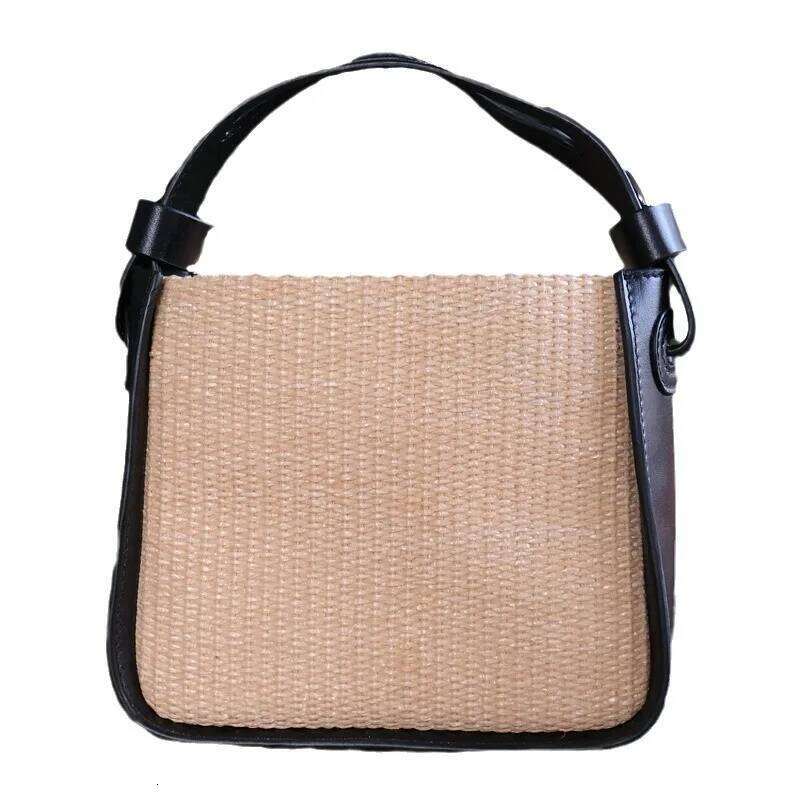 2025 Designer Women Patchwork Genuine Leather Woven Straw Handbags New Tote Lady Trendy Adjustable Strap Shoulder Bag