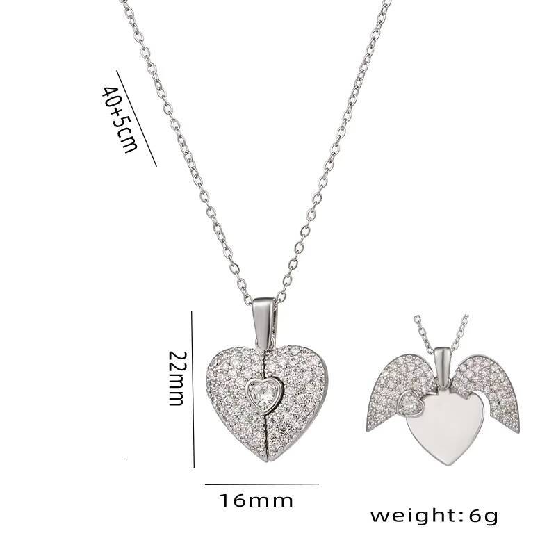 Popular Stainless Steel 18K Gold Heart Necklace Opening Angel Wings Heart Shaped Diamond Pendant Couple Necklaces for Lovers