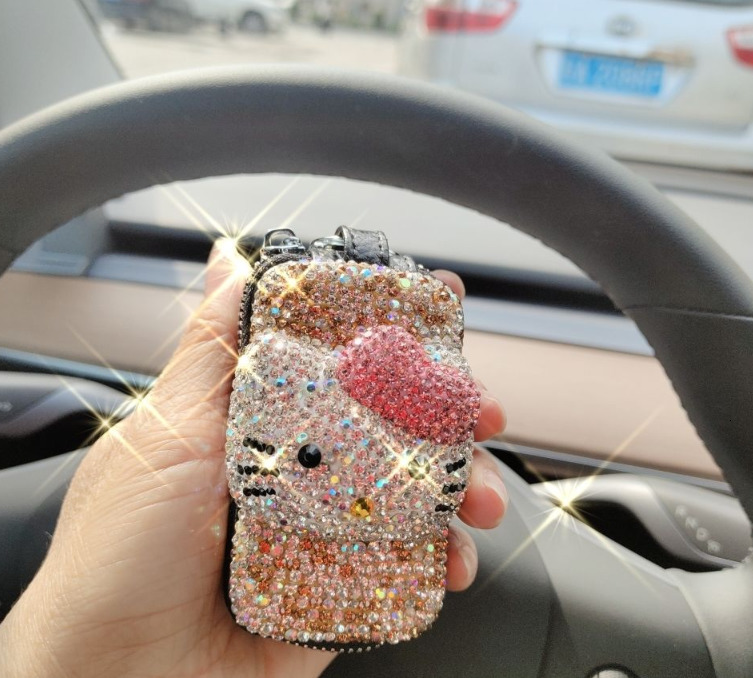 Cute Cat Rhinestone Keychain for Car Key Holder Key Bag Key Case Car Remote Bag i250728
