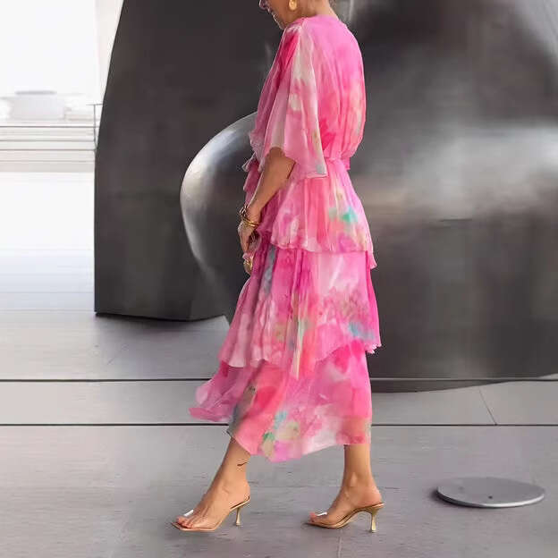 2025 New Cross-Border European and American Fashion Versatile Printed Layered Dress