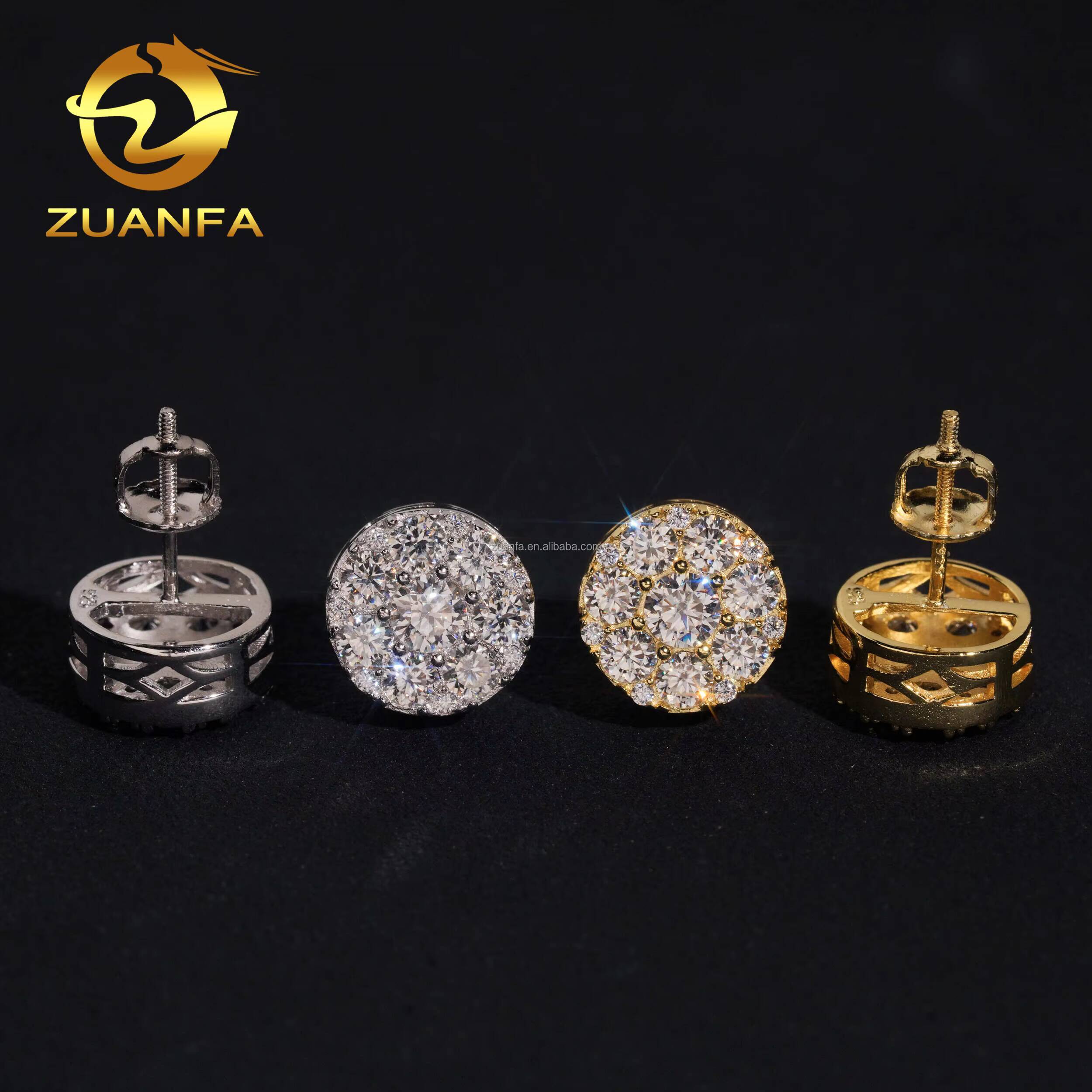 2025 Hot Selling Rhodium Plated Bulk Stock in America Warehouse Rapper Jewelry Hip Hop S925 Screw Back Moissanite Stud Earrings