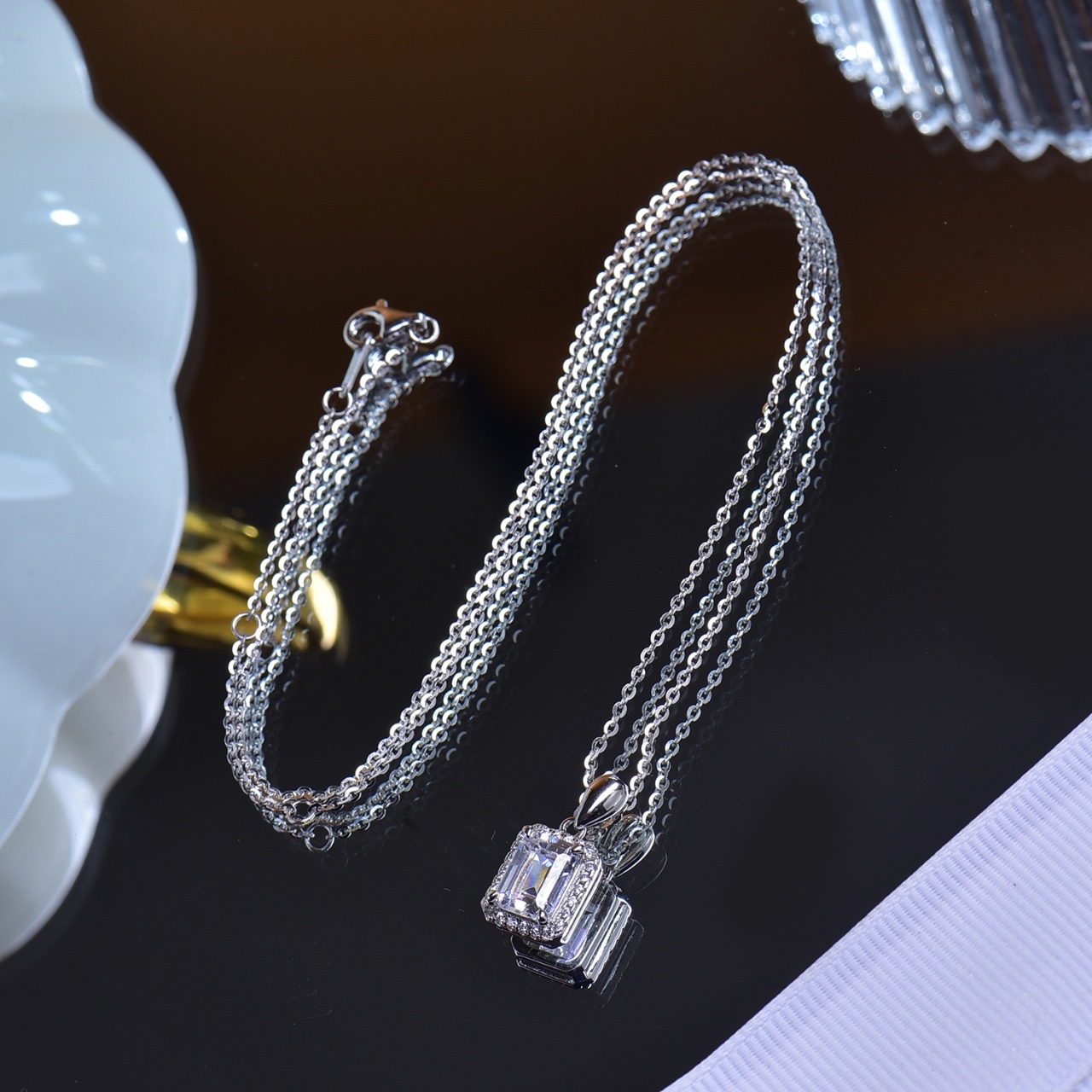 Elegant Micro-Pave Emerald-Cut Moissanite Pendant - Sparkling Gem with Graceful Design, Ideal Gift for Women, Symbol of Sophistication