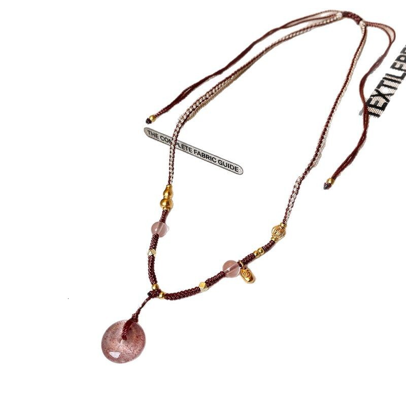 Chinese Style Pink Peace Buckle Braided Rope Pendant Necklace for Women 2025 New Jewelry High-end Light Niche Choker Jewelry for Women