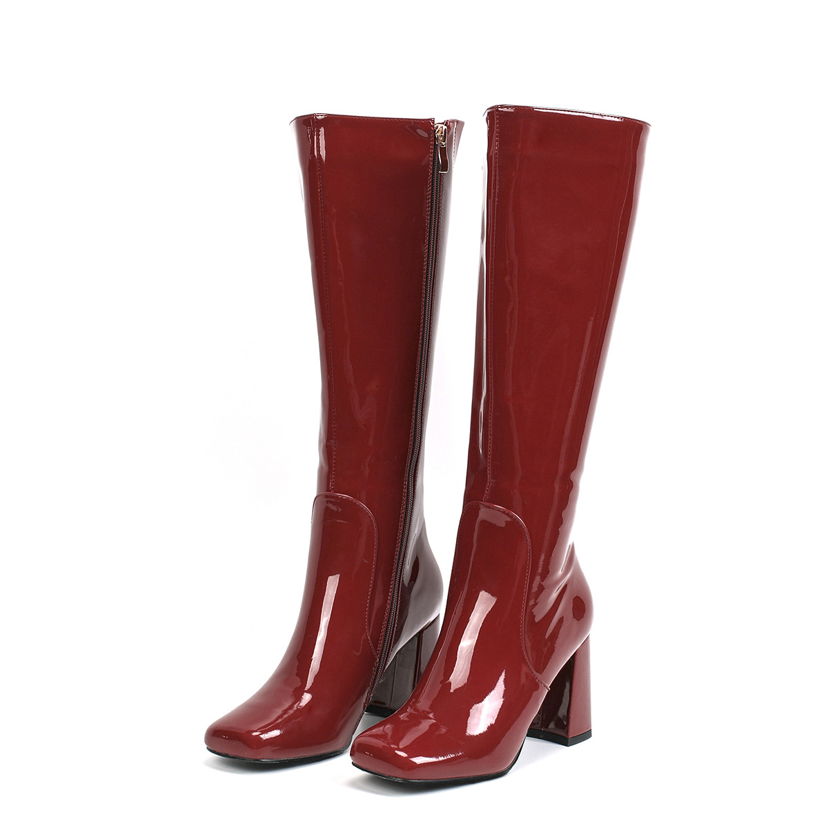 2025 AW Women's Knee High Block Heel Boots Suede-Lined Sexy Fashion Boots for Women Round Toe Slip Resistant (Black/Blue/Burgundy)