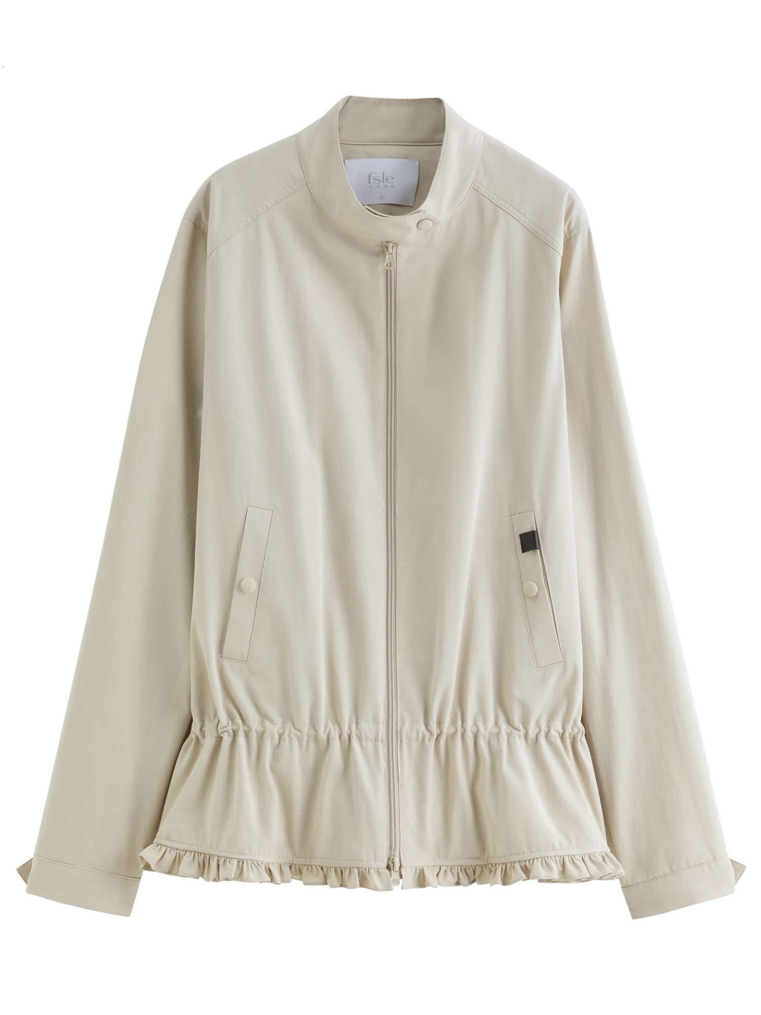 Women Straight Shoulder Stand Collar Jacket Autumn Korean Style Drawstring Sweet Flower Bud Coat 25FS13144 250729