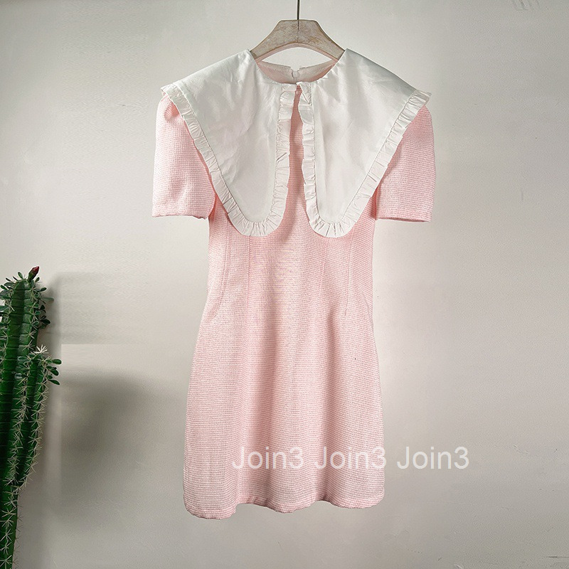 Summer New Fashion Simple Large Lapel A-line Skirt Short Skirt High Waist Short Sleeve Dress