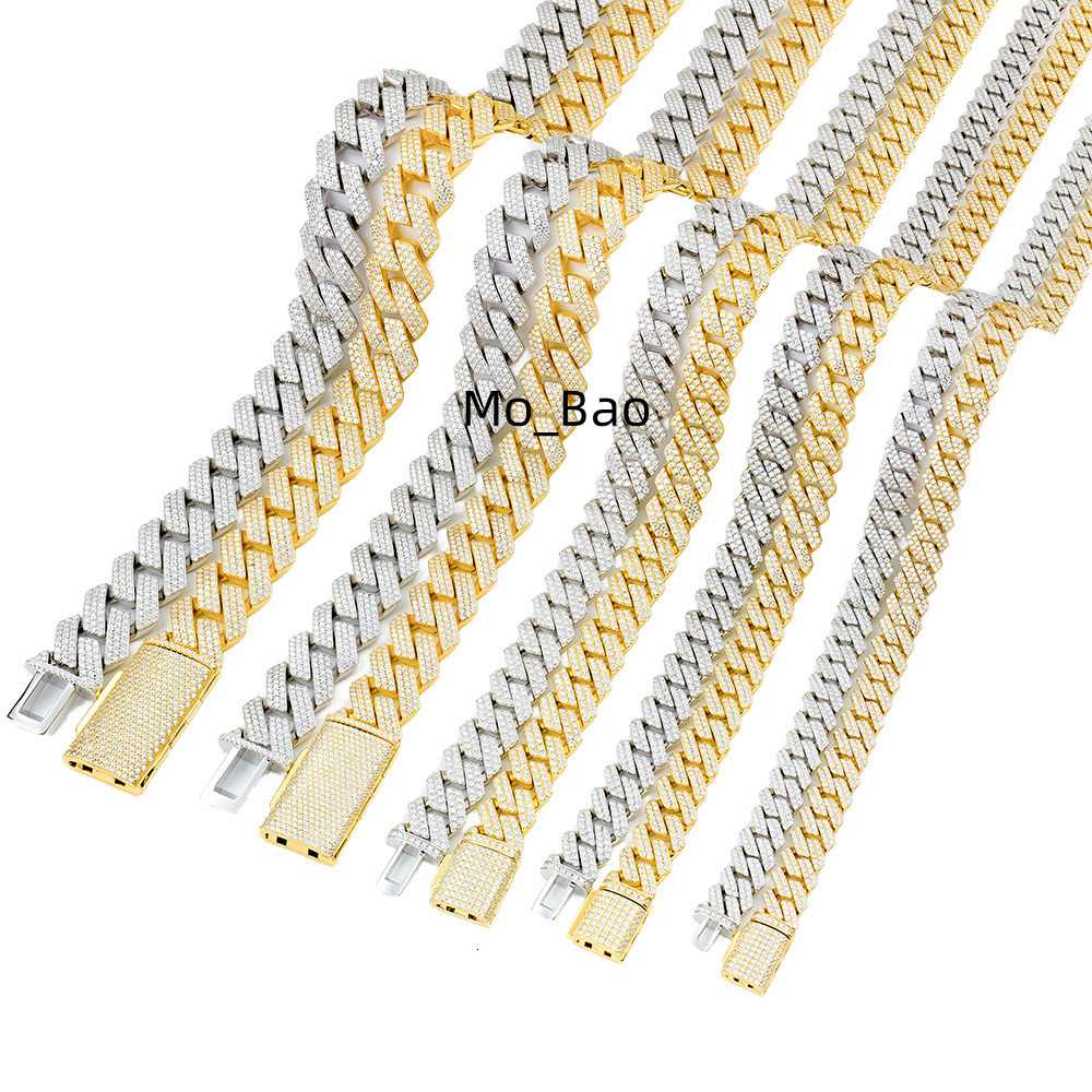 Serling Silver 925 Mens Diamond Necklace 8-20mm Miami Cuban Link Chain with Iced Mossanite Moissanite Various Sizes