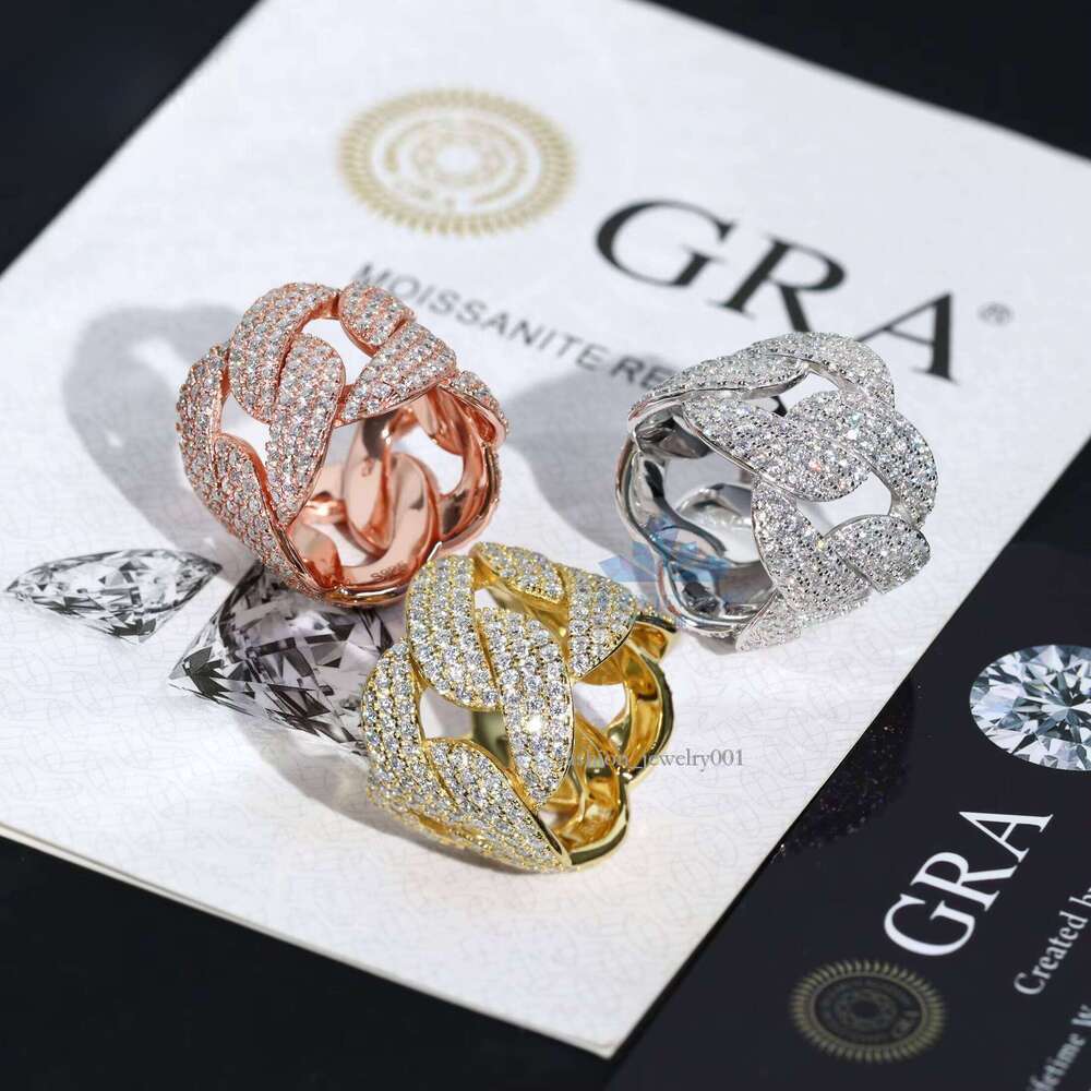 2025 Wholesale Custom Fashion Jewelry Men's Full Moissanite Iced Out 7mm 18mm for Men Sier Cuban Ring