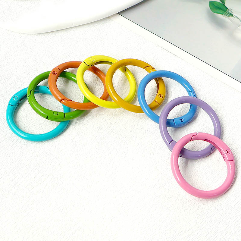 Spot supply candy color color baking paint spring buckle DIY jewelry pendant keychain material round open circle