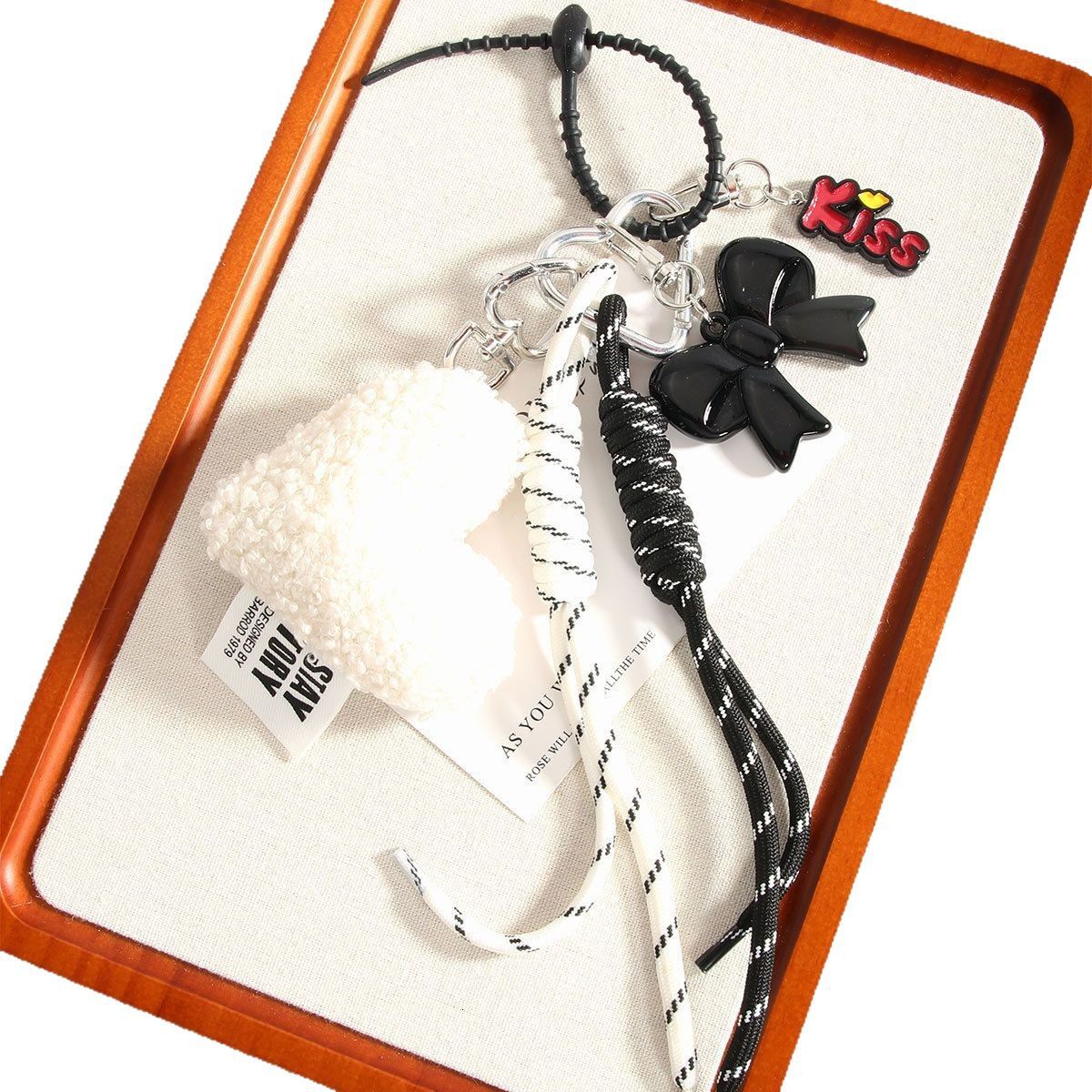 New Trendy Niche Design Fashion Simple Heart Bowknot Bag Pendant Woven Rope Hanging Decoration Keychain