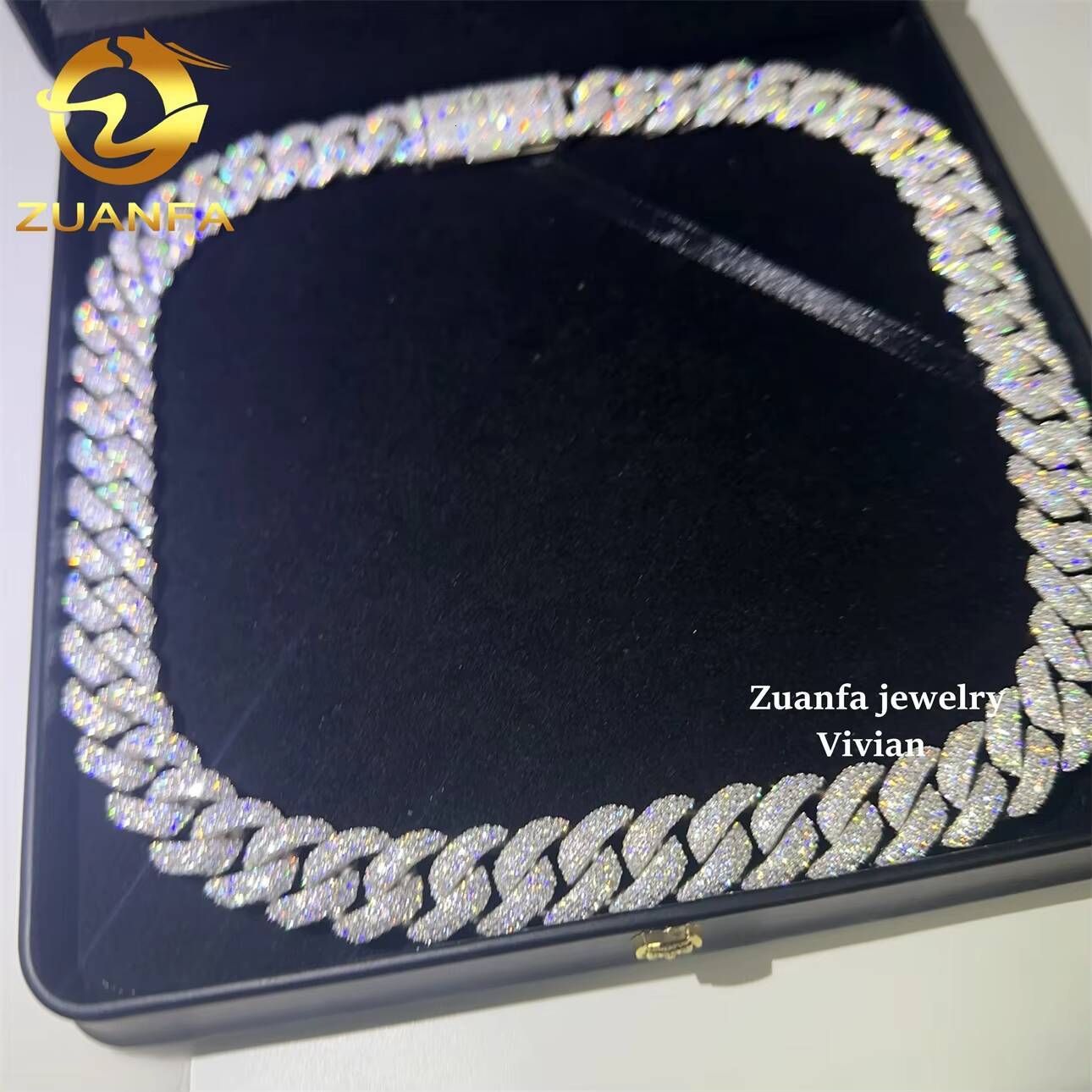 15MM Cuban Link Moissanite Iced Out Necklace Lab Grown Diamond Necklace Sterling Silver 925 VVS Moissanite Hip Hop Cuban Chain