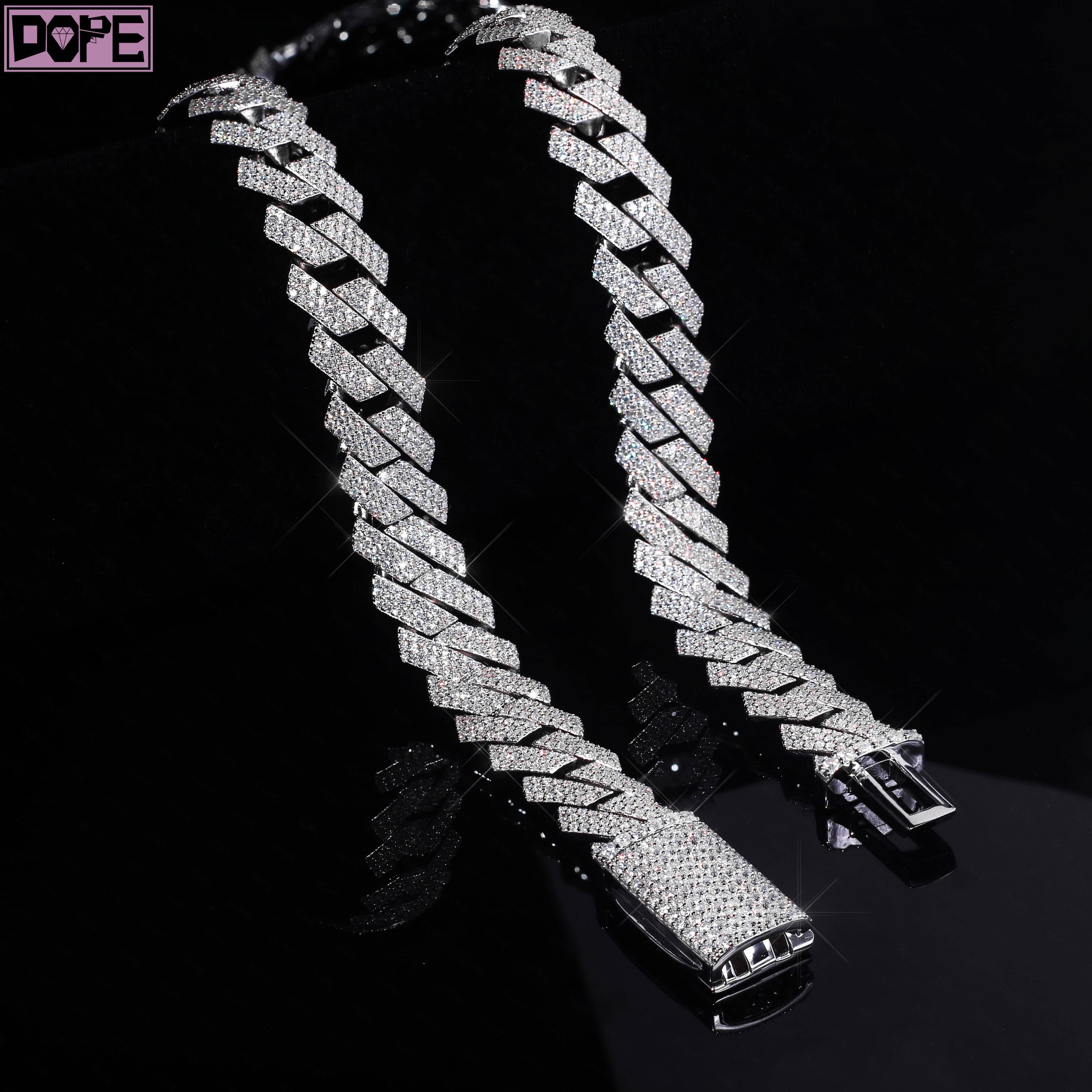 15mm Moissanite Jewelry Cuban Link 925 Silver Mens Cuban Necklace Hiphop Iced Out Moissanite Cuban Chain