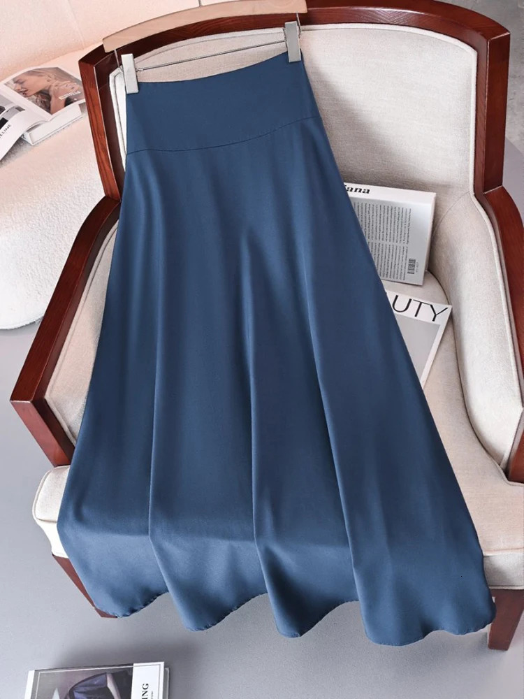 Printed Dresses Solid Color Aline Skirts for Women Clothing High Elastic Waist Long Skirt with Bow Elegant Womens Skirts 250729