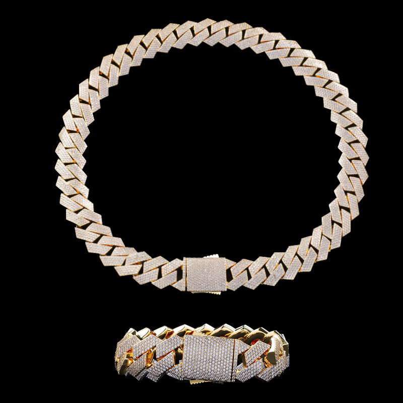 Wholesale 925 Silver Cuban Link Necklace for Men 20mm Width 4-Rows Moissanite Diamond CZ Hip Hop Style