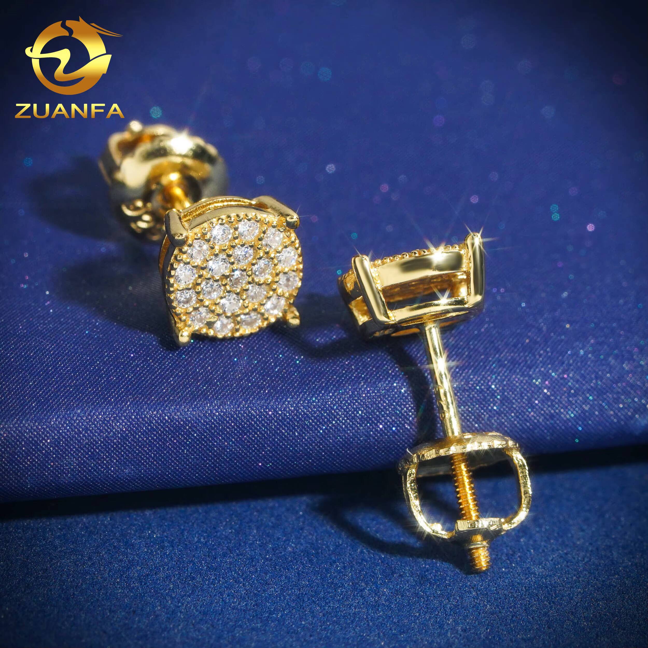 Hip Hop 14K Real White Gold Round Lab Diamond Cluster Earrings EverLasting Gift for Women Men Fine Jewelry