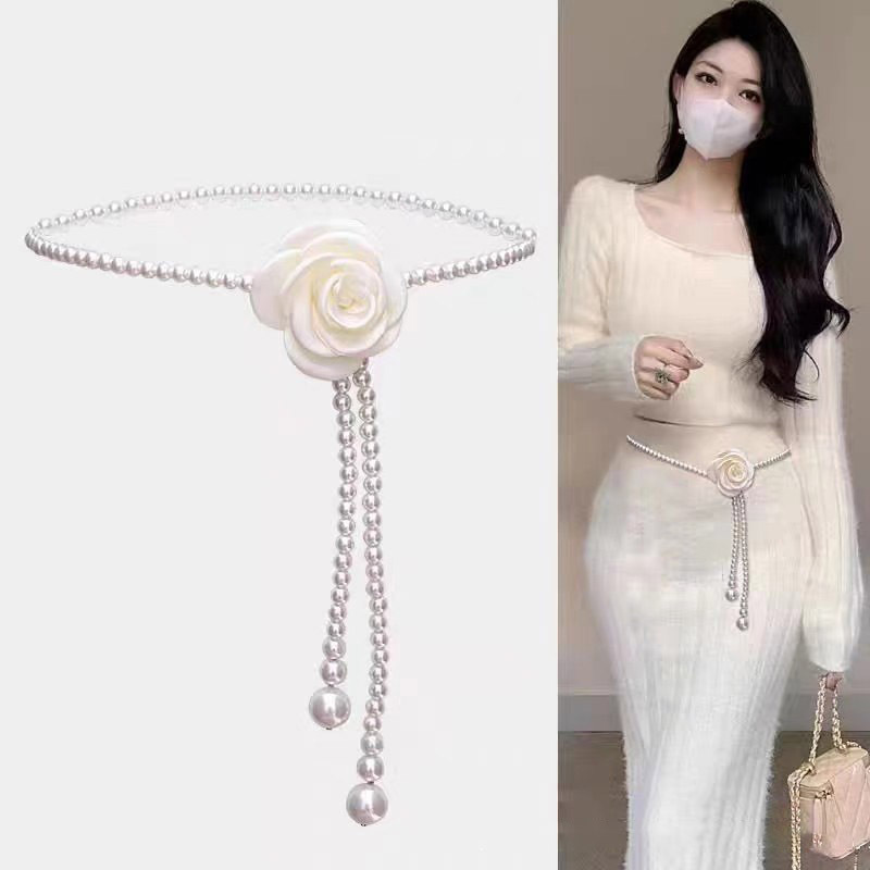 Designer Belt Pearl Belts Woman Leather Belts Slim Belt Strap Luxury Women's Chain Belt Buckle Fashion Smooth Buckle Belt With Strap