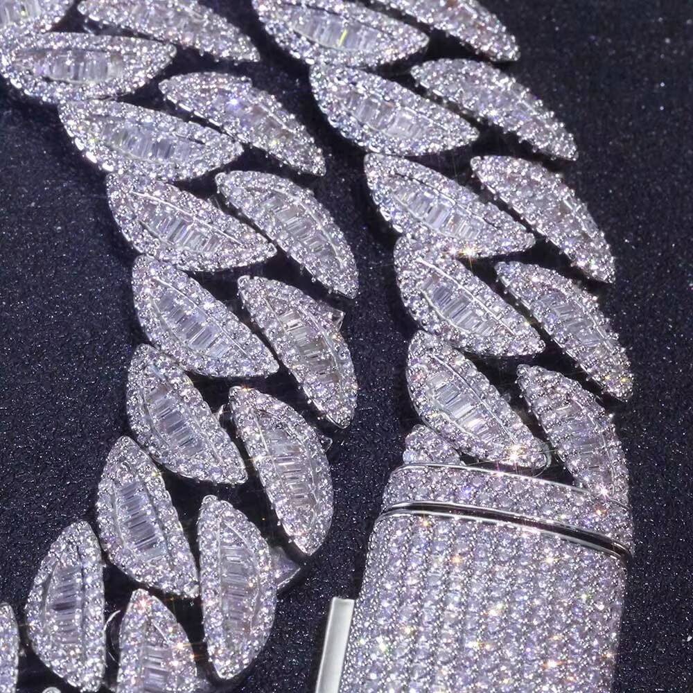 NUOYA 15mm Cuban Chain Necklace 925 Silver Full Iced Baguette Cut VVS Moissanite Mixed Inlay Hip Hop Jewelry Unisex