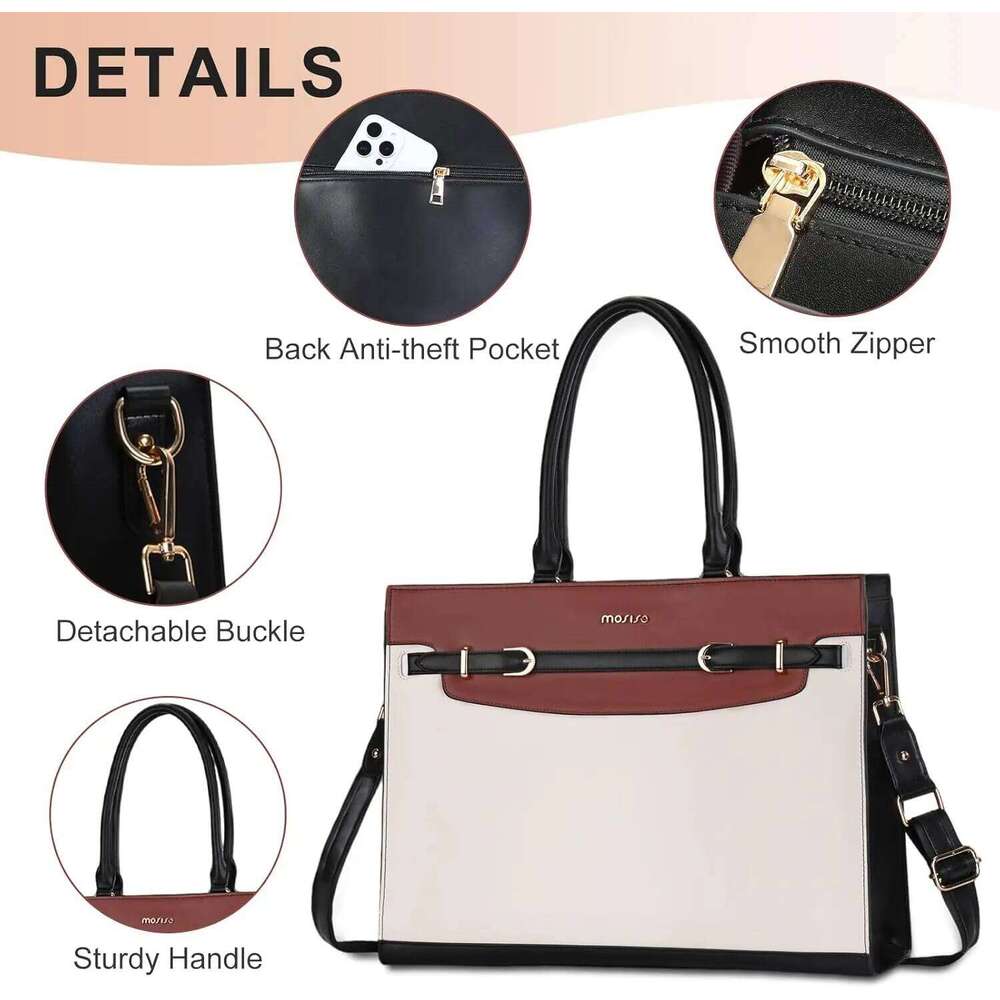 Luxury Designer Niche Ladies Inch Laptop Portable Waterproof Leather Decorative Buckle Work Briefcase Large Capacity
