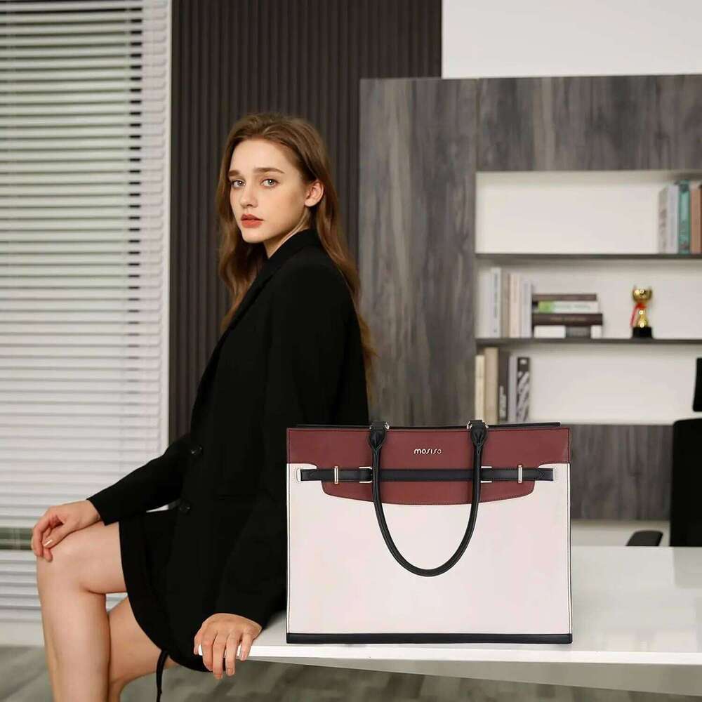 Luxury Designer Niche Ladies Inch Laptop Portable Waterproof Leather Decorative Buckle Work Briefcase Large Capacity