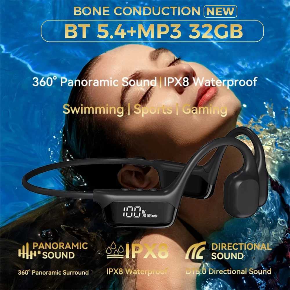 Bone Conduction Earphone Open IPX8 Waterproof Headset For Swimming 5.4 Wireless Sport Headphones MPZ 32G RAM R250728