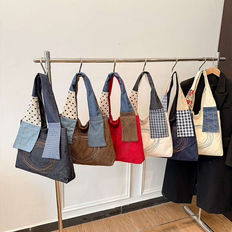 Artistic Niche Tote Bag with Unique Design, Trendy Patchwork Wide Shoulder Strap, Large Capacity Handbag