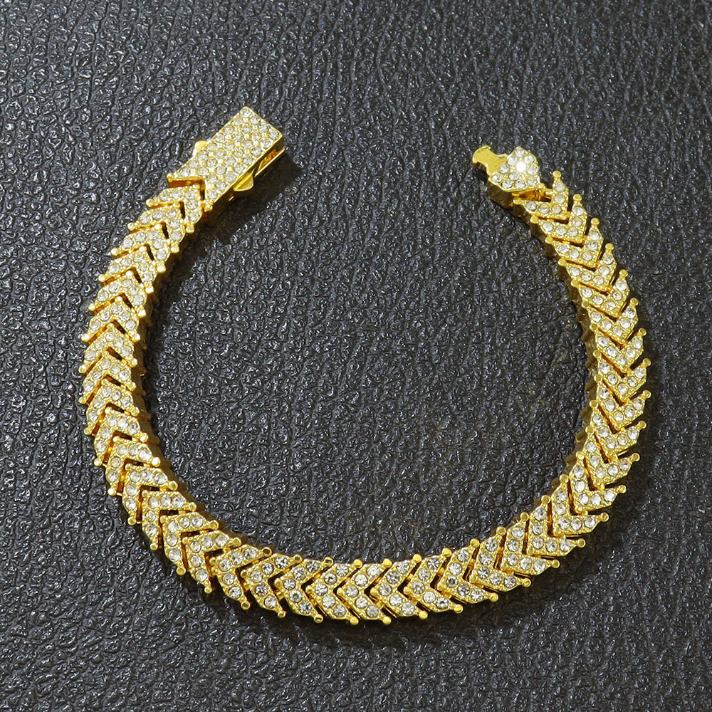 Full Dia Tail Fish Bone Tennis Necklace Trendy Hip-Hop Style Exaggerated Choker Clavicle Chain Accessory