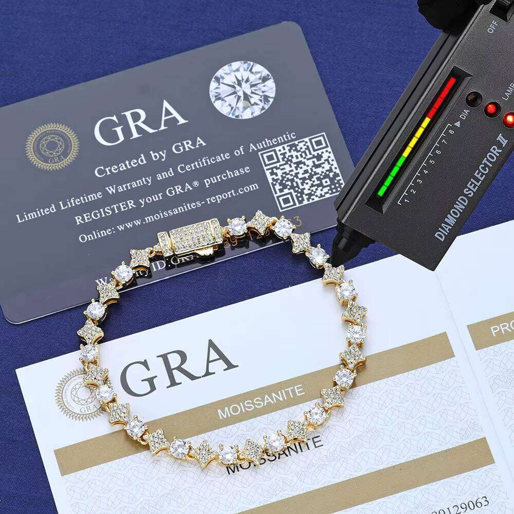 Wholesale Trendy Jewelry Sterling Sier Moissanite Cross Star Tennis Chain Bracelet for Men Parties