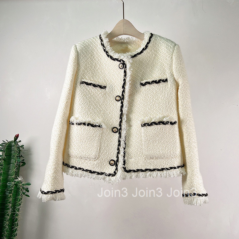 Autumn/Winter New Celebrity French Tweed Tassel Single breasted Small Fragrant Long Sleeve Coat Short Women