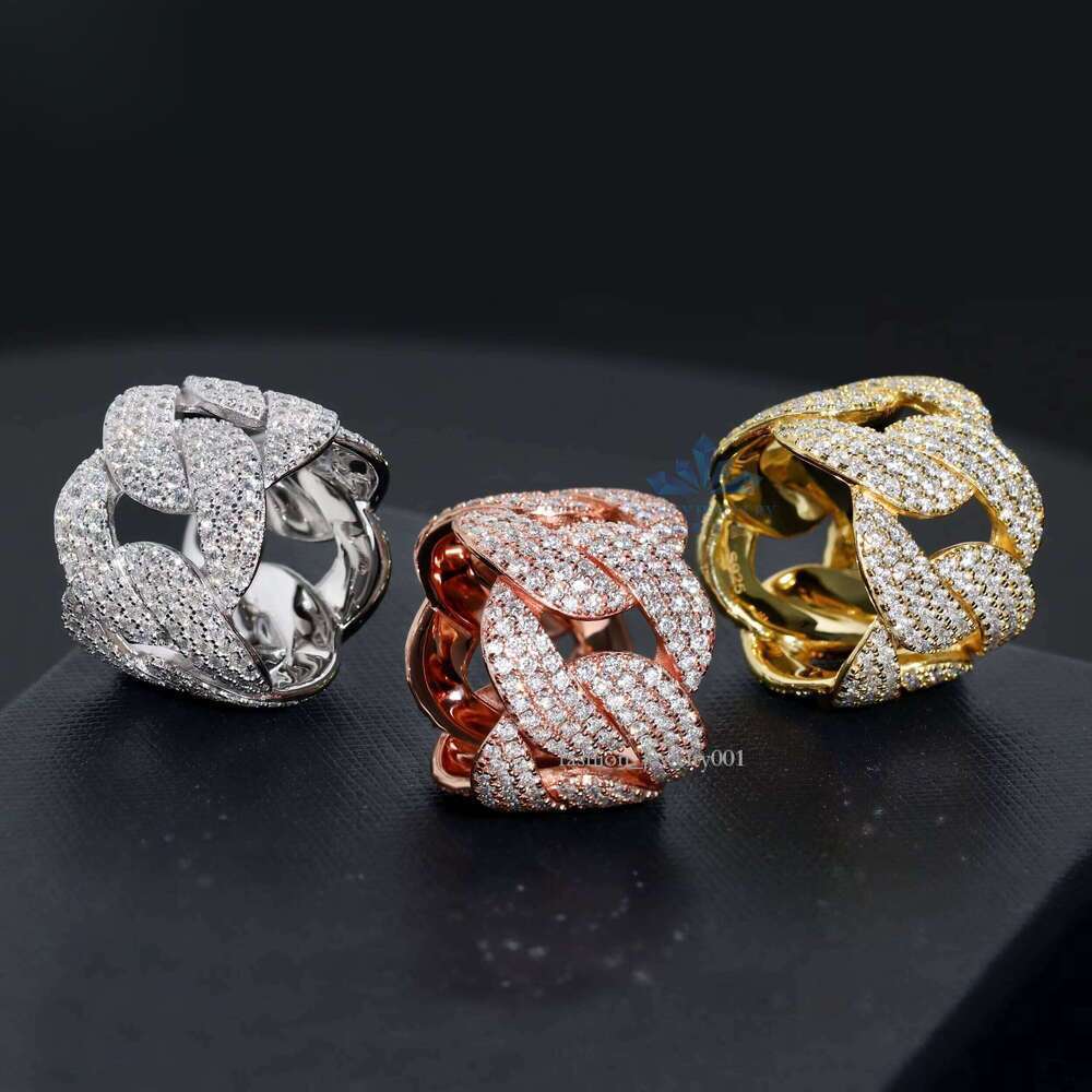 2025 Wholesale Custom Fashion Jewelry Men's Full Moissanite Iced Out 7mm 18mm for Men Sier Cuban Ring