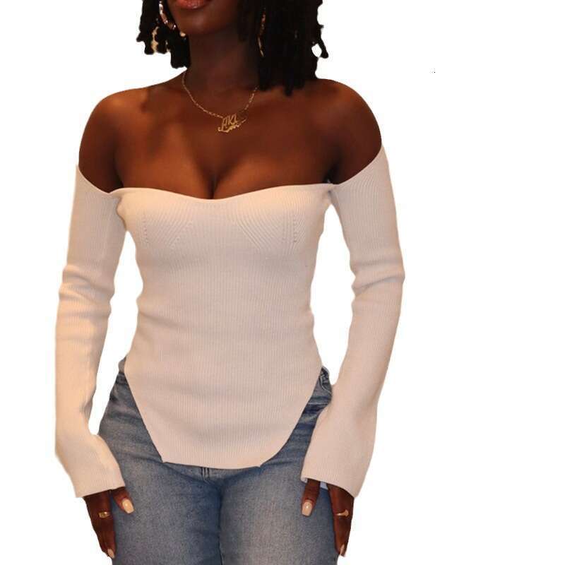 Autumn Winter Elastic Off-Shoulder Base Knit Sweater Women's Top B5