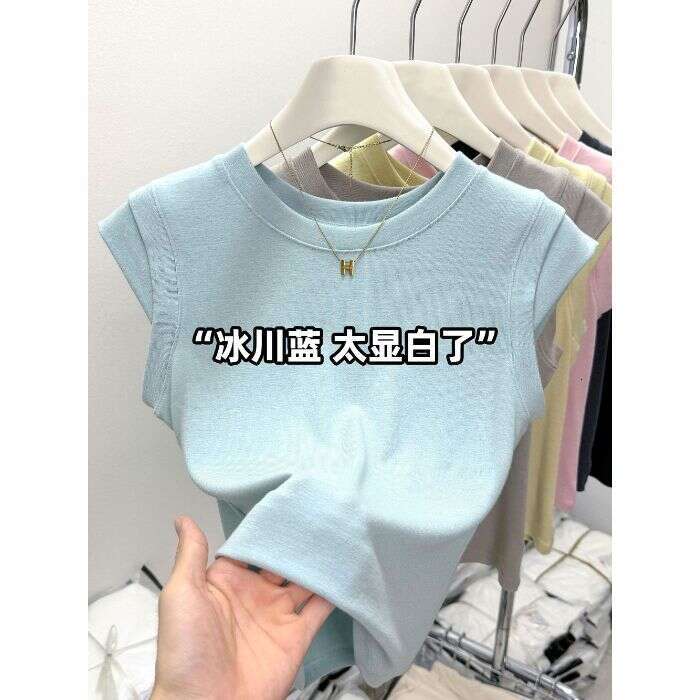 sxzy Summer Design Sense Niche Round Neck Flutter Sleeve T-Shirt Fashionable and Youthful Slim Fit Short Sleeveless Top for Women