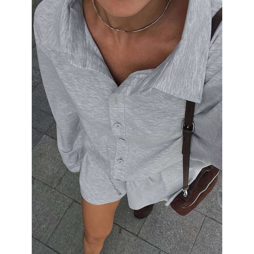 Weekeep Streetwear Grey Loose Rompers Fashion Button Up Full Sleeve Women Playsuits y2k Aesthetic Ladies Solid Outfits Haruku