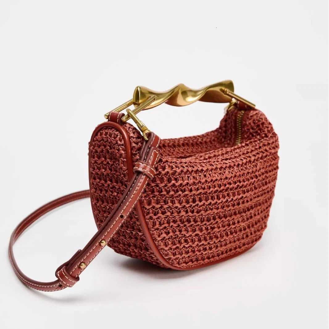 Elegant Women Metal Handle Bag Solid Woven Print Handbags Female Daily Commute Crossbody Pack Versatile Party Evening Pack Y250728