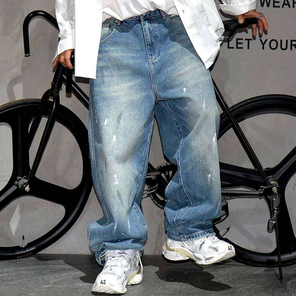 American Streetwear Graffiti Cargo For Men Korean Fashion Skateboard Baggy Jeans Hip Hop Denim Pants Kpop Trousers Male 250726