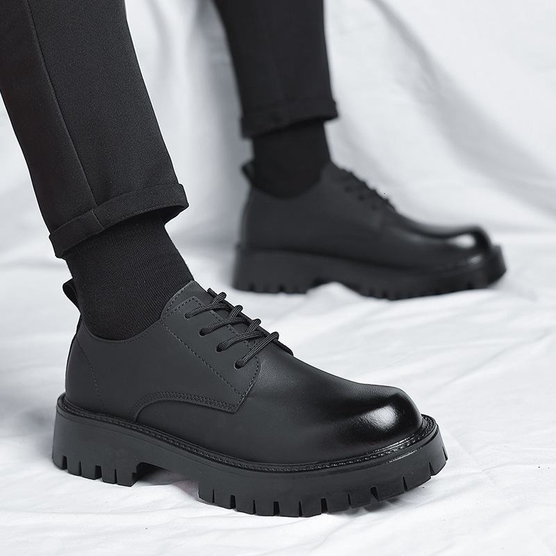 Casual Leather Lace-up Chunky Korean Fashion Thick-soled Men's Business Shoes 4135-R
