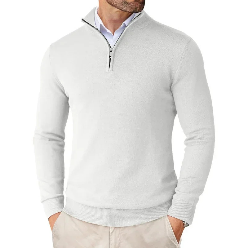 Autumn Mens Quarter Zip Up Sweaters Slim Fit Lightweight Outdoor Mock Neck Pullover Half Turtleneck Knitted Streetwear 250729