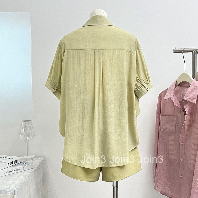 Summer New Design Sense Niche Casual Set for Women Fake Two-Piece Patchwork Short Sleeve Shirt Wide-Leg Shorts Two-Piece Set for Women