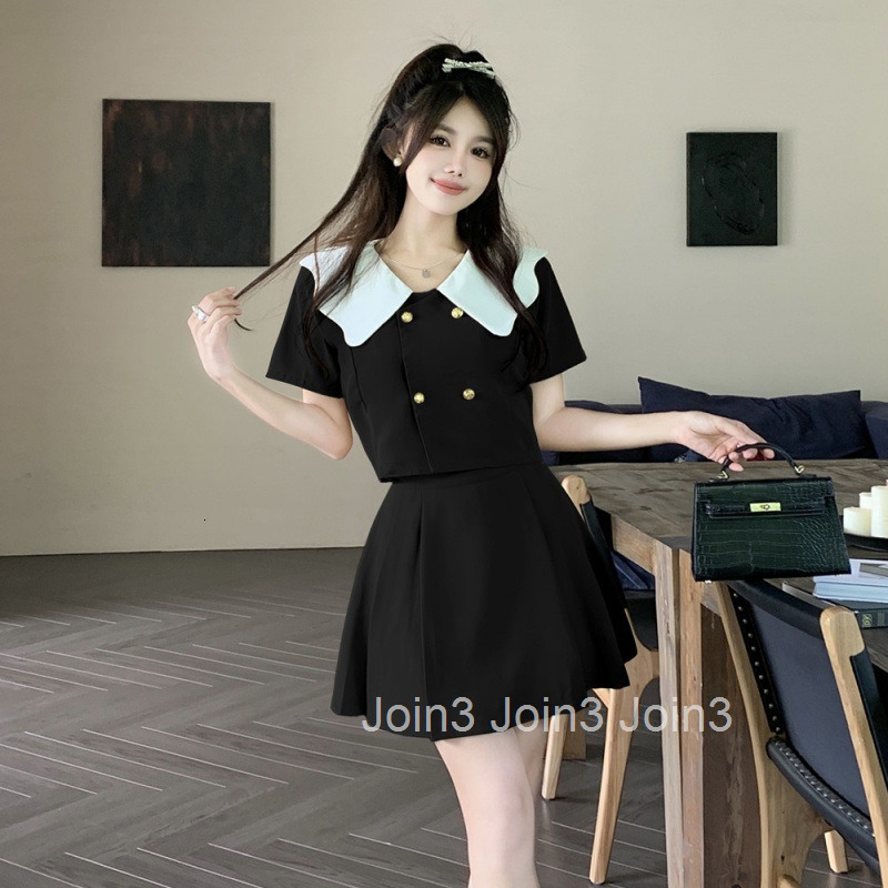 Summer New Plus Size Womens Fashion Elegant Slim Fit Concealing Fat Short Sleeve Top and Half Skirt Set