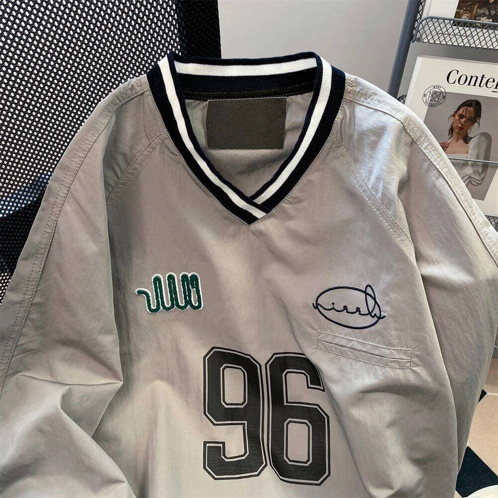 American Hip Hop Shirt Casual Sports V-neck Baseball Uniform Hoodie Women's Autumn Chic Hong Kong Retro College Jersey Jacket