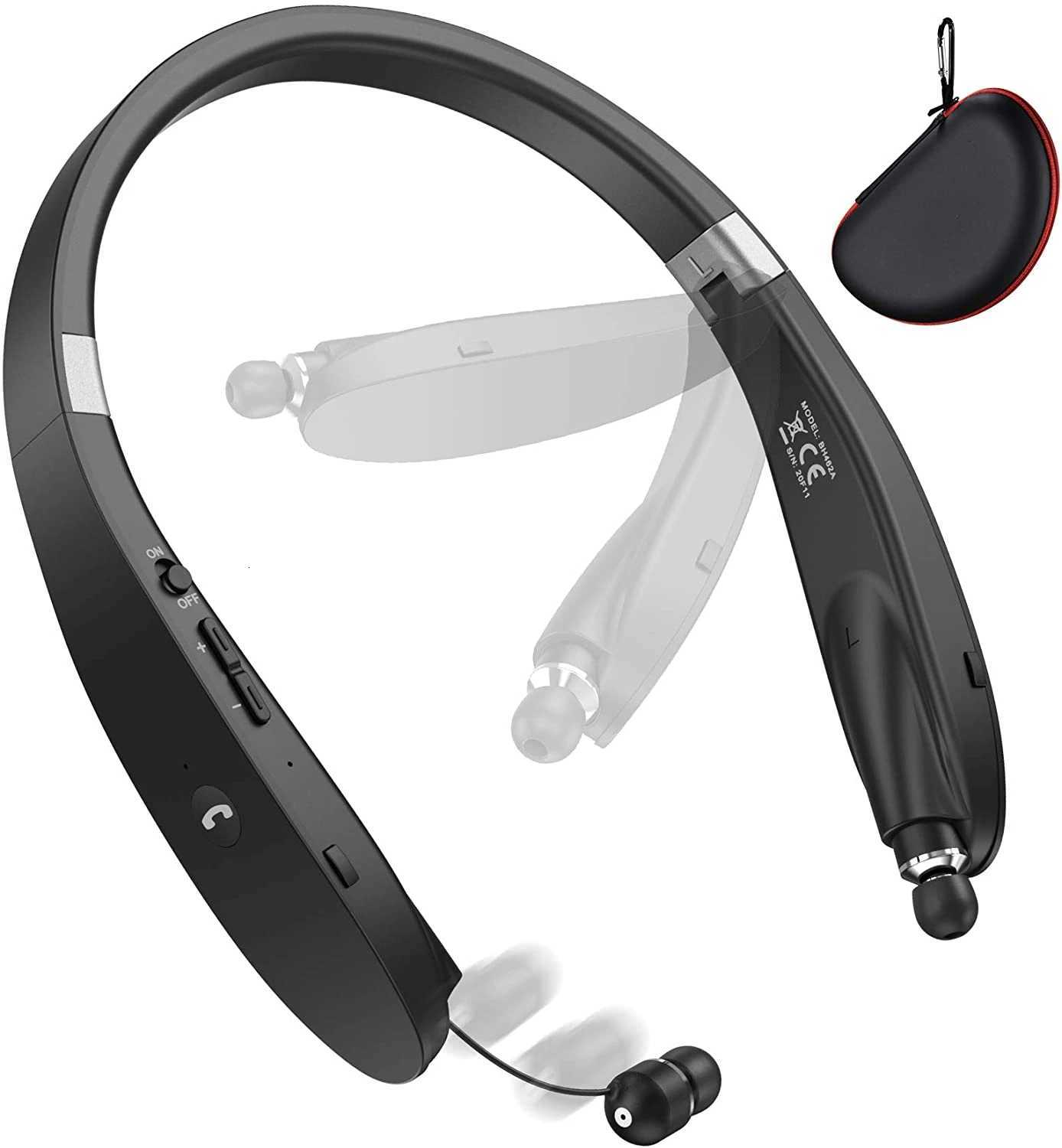 Headphones Wireless Neckband Headset Retractable Earbuds Noise Cancelling Stereo Earphones for Workout Running Driving R250728