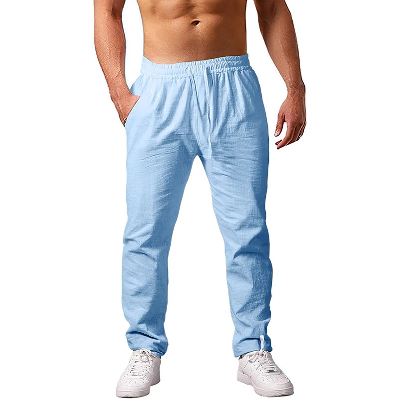 Mens Lightweight Long Pants Summer Loose Fit Trousers for Holidays Breathable Linen Streetwear Men Fitness Sweatpants 250717