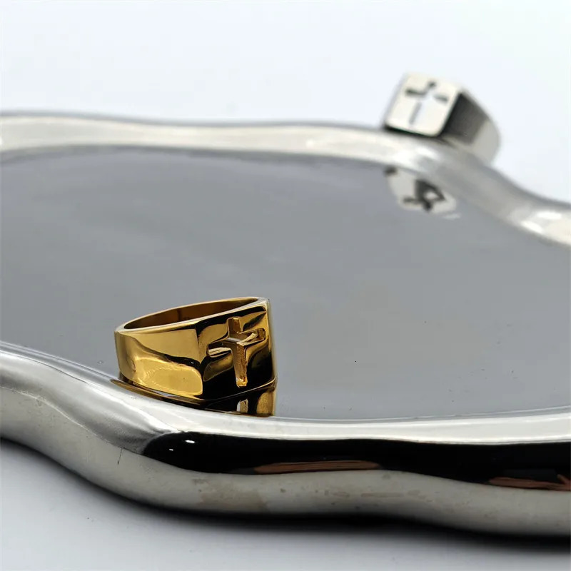 Jesus Cross Ring 316L Stainless Steel Jewelry Polishing Hollow Out Unisex Cross Rings 250729