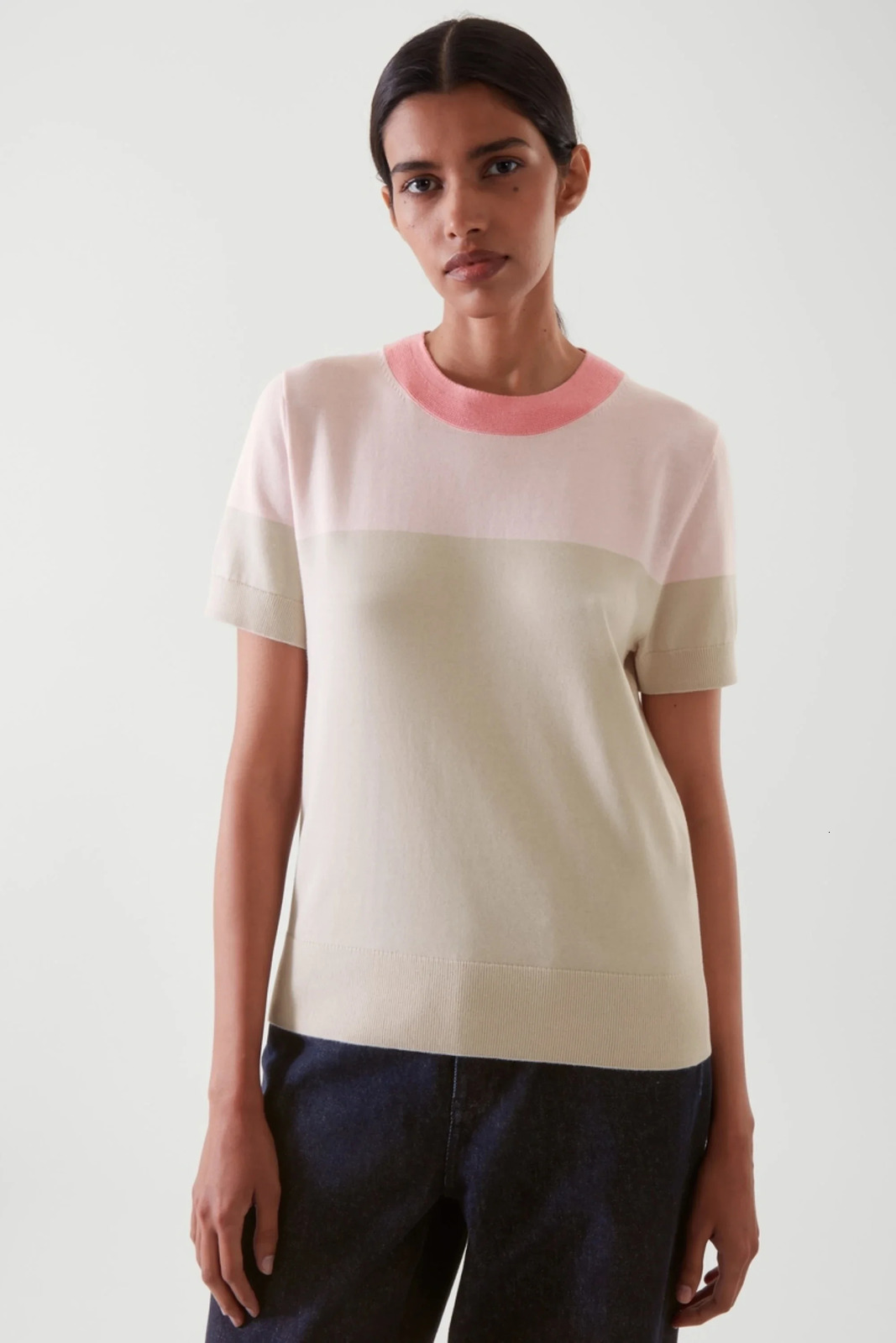 eteral costume cos spring style of ladies casual colorblocked knitted Tshirt 250729