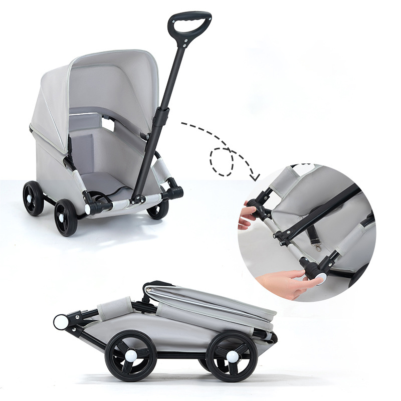 4-Wheel Dog Cart with Folding Sunshade Foldable Pet Cart, Suitable for Outdoor Travel, Shopping and Walking, Suitable for Small Dogs and Cats