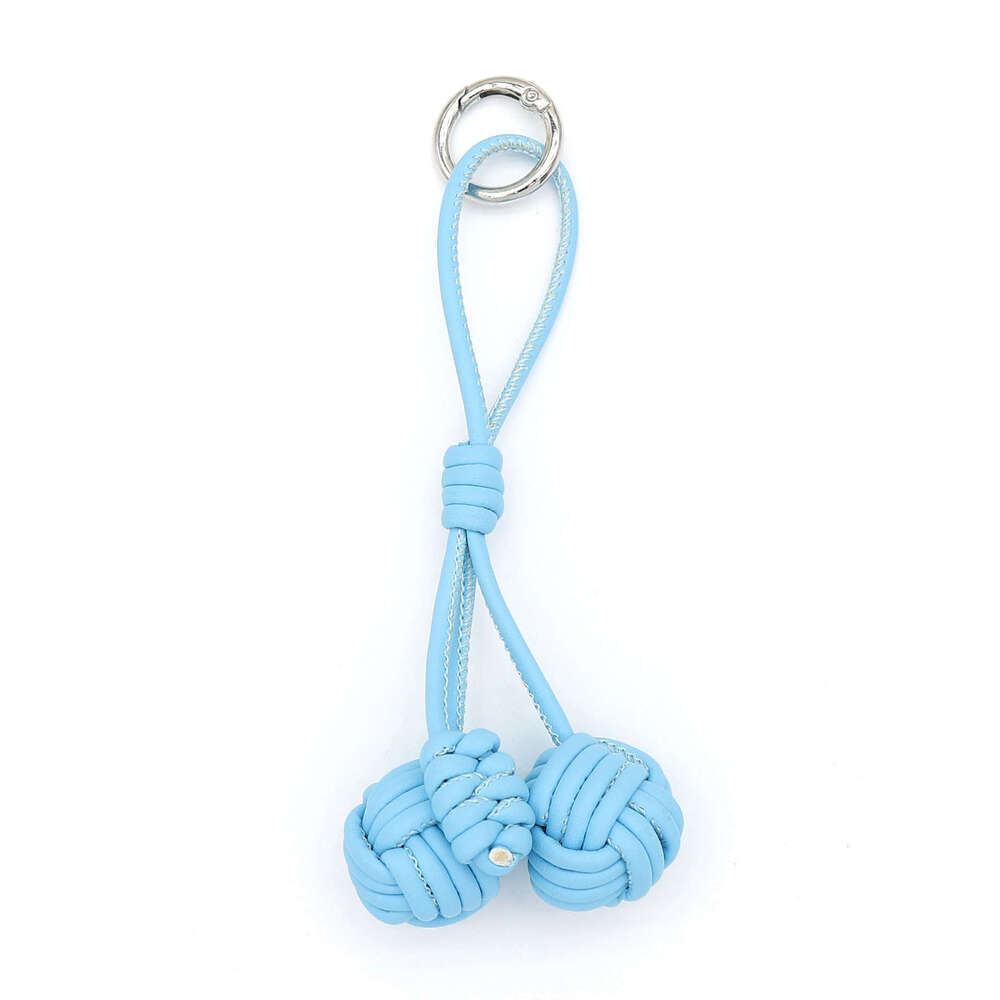 Purely Handmade DIY Color-Block Miu Style Woven Cherry PU Leather Double Ball Bag Pendant Keychain Accessory