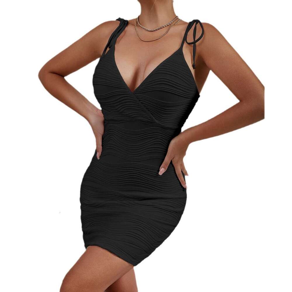 New Women's Fashion Water Ripple V-Neck Strap Sexy Dress B5