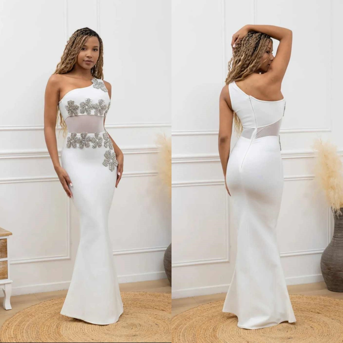 Women Evening Dresses Flowers Beads Crystals Mermaid Prom Dress One Shoulder Formal Party Gowns vestido de novia Plus Size Customized