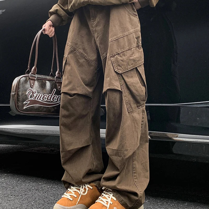 Spring Big Pocket Mens Cargo Pants Japanese Y2k Harajuku Loose Straight Wide Leg Trousers Baggy Men Hip Hop Sweatpants 250729